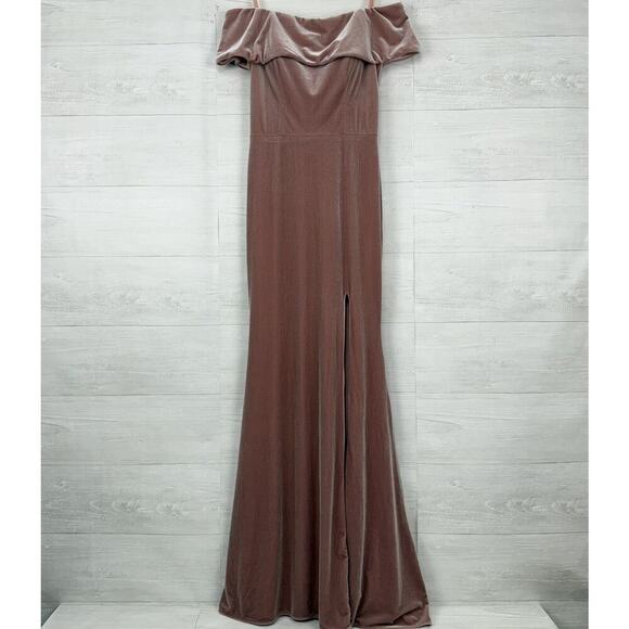 Anthropologie BHLDN Fawn Velvet Maxi Dress Size 4 Rose Pink Off Shoulder Wedding - Picture 2 of 16